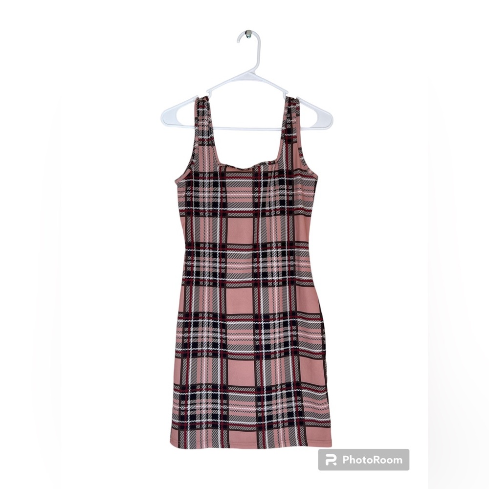 Size (M) tight beige dress with black, white and red strips from SHIEN